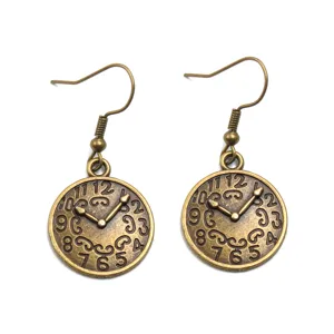 Vintage Bronzene Uhr Zifferblatt Ohrringe Legierung Steampunk Retro Ohrhänger Detailansicht