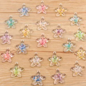 Breloques en Résine Étoile de Mer Avec Visage Souriant Paillettes Pendentif DIY pour Collier Bracelet Accessoires Bijoux
