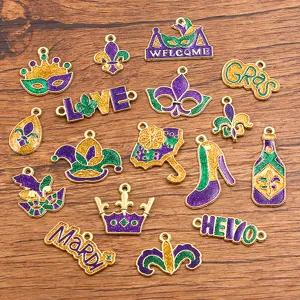 DIY κράμα μεταλλικά Mardi Gras κρεμαστά τσάρμς σετ, πολύχρωμη μάσκα γκλίτερ κοσμήματα