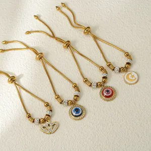 Pulsera de mal de ojo de acero titanio con estrases lujo joya moda accesorio detalle