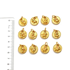 Cartoon 12 Chinese zodiac charms set, gold-plated DIY jewelry pendants for necklace and bracelets.