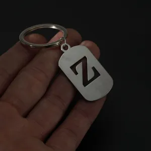 Stainless steel letter Z dog tag keychain, metal keyring ring, stylish bag accessory pendant.