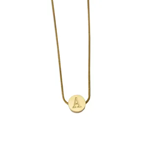 Collier pendentif lettre A en acier au titane doré chaîne serpent minimaliste femme