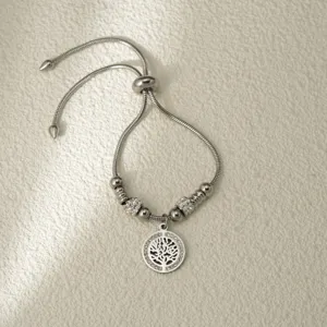 Pulsera deslizante ajustable de acero inoxidable con dije de árbol de la vida chic.