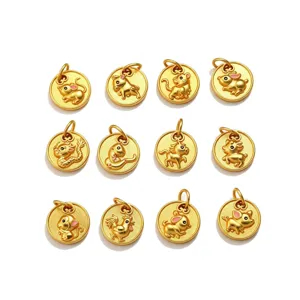 Cartoon 12 Chinese zodiac golden pendants DIY copper jewelry accessories charms set 12pcs