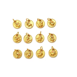 12PCS Chinese Zodiac Pendants Cartoon Gold Plated Charms DIY Jewelry Making Accessories