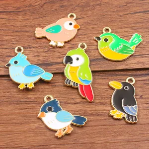 DIY Alloy Enamel Bird Parrot Charms For Jewelry Making Cute Animal Pendants Accessories With KC Gold Electroplated Finish