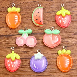 DIY Resin Fruit Vegetable Charms Strawberry Peach Cherry Watermelon Carrot Eggplant Pendants For Jewelry Making Accessories