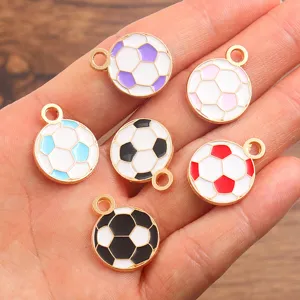Multi-color alloy soccer ball enamel pendants, DIY jewelry making charms for necklaces.