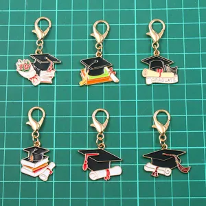 Graduation season charm keychain alloy accessories mortarboard flower books 6pcs set