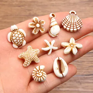 Acrylic marine series DIY beads featuring various starfish, shells, and turtles for jewelry.