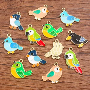 DIY enamel bird charms set, cute alloy animal pendants for handmade jewelry making and crafts.