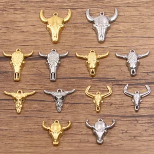 Stainless Steel Bull Head Charms For Jewelry Making Electroplated Animal Pendants Vintage Style Bull Skull Pendants For DIY Craft Necklace Bracelet