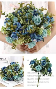 Künstlicher blauer Rosen Blumenstrauß Seidenblumen für Heimdekoration Hochzeitsrequisiten