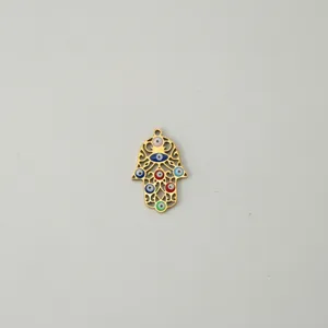 Pendentif Main de Hamsa Or Œil Maléfique Émail Acier Inoxydable Amulette Bijou
