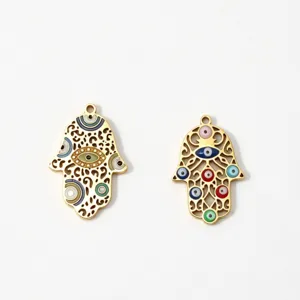 Pendentifs Main de Hamsa Dorés Émail Œil Maléfique Breloques Métal Bijoux Amulette Protection