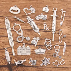 Retro Zinc Alloy Medical Charms Syringe Stethoscope Ambulance Hospital Pendants Antique Silver Electroplated Jewelry Making Findings For DIY Bracelet Necklace Craft