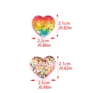 Resin glitter heart pocket hug tokens, colorful love tokens gift, size detail view.
