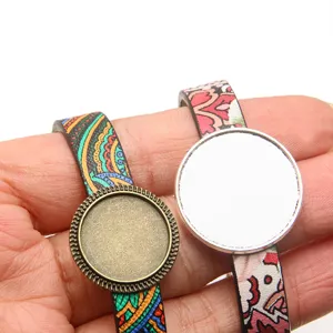 DIY Lederarmband mit runder Legierungs-Tablett-Rohlingbasis für Schmuckherstellung Details