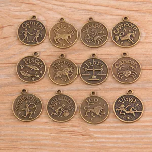 12 signes astrologiques pendentifs en alliage bronze bijoux vintage accessoires 17x21mm
