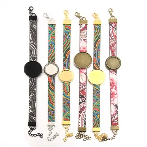 DIY Rohling Fassung Armband PU Leder Band mit Legierung Schale Schließe Mode Schmuck.