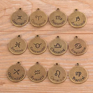 12 pcs pendentifs zodiaque bronze antique breloques alliage DIY fabrication de bijoux bracelet