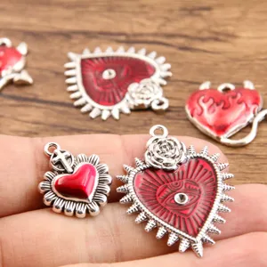 Vintage gothic red enamel heart alloy pendant charms for DIY jewelry making accessories