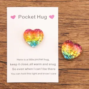 Pocket Hug colorful glitter resin heart token gift set with warm blessing message card