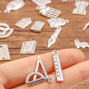 Pendentifs breloques papeterie école en alliage argenté pour fabrication de bijoux DIY