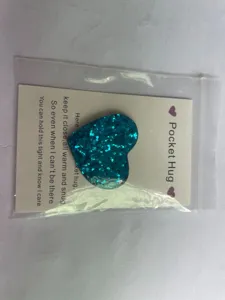 Pocket Hug Heart token with glitter resin design and backing card for gift giving
