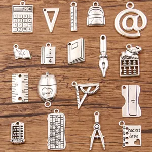 Pendentifs de Papeterie en Alliage Vintage pour la Fabrication de Bijoux DIY en Forme de Cartable Règle Calculatrice Accessoires d'Artisanat