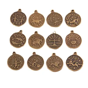 Pendeloques charmes en alliage de bronze 12 signes astrologiques vintage pour bijoux faits maison.