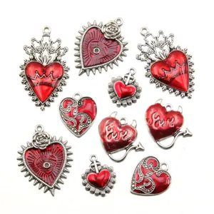 Gothic red heart alloy pendants vintage cross devil wings DIY jewelry necklace making charms