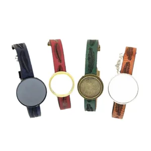 4 Farben minimalistische PU-Leder Legierung Schale DIY Armband Schmuck Rohling.