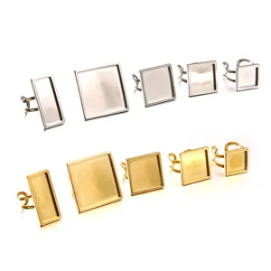 Rostfreier Edelstahl Quadrat Rechteck Cabochon Ringfassung Basis DIY Schmuckherstellung Erkenntnisse Verstellbare Offene Ringrohling Basis