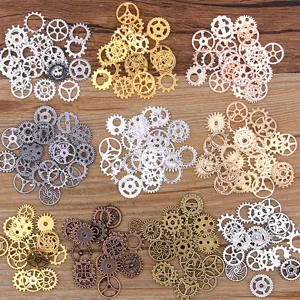 100g ciondoli ingranaggio steampunk in metallo, 8-15mm piccoli ingranaggi in lega per gioielli.