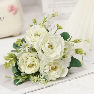 Bouquet di fiori di peonia artificiali fiori finti di seta bianca decorazione casa