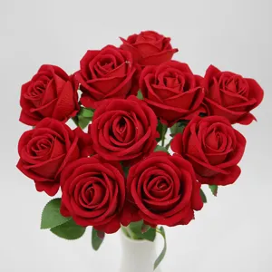 Artificial Rose Stem Silk Flower Velvet Feel Fake Rose For Wedding Home Decor Romantic Floral Arrangement