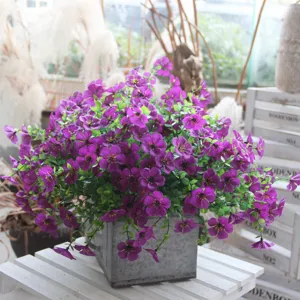 Purple artificial flower potted plant for home decoration and faux floral arrangement