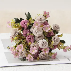 Künstlicher Blumenstrauß Nelken Flieder Heimdeko künstliche Blumen Detailansicht.