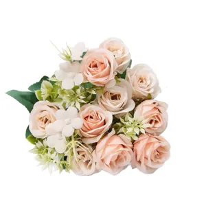 Kunstmatig rozenboeket 10 koppen zijden bloemen voor thuis huwelijk feestdecoratie en bloemstuk.