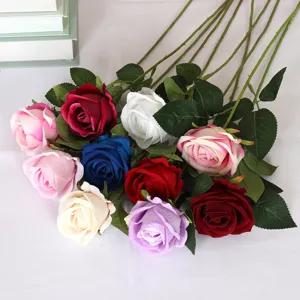 Bouquet di rose in velluto artificiale steli singoli fiori finti per decorazione nozze casa