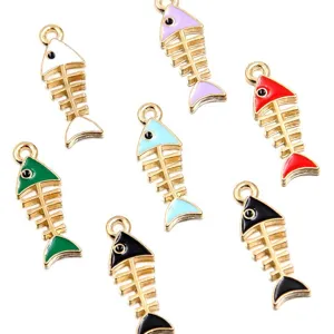 Ciondoli ossa di pesce smaltati colorati lega oro KC accessori gioielli DIY 8x24mm