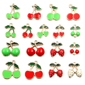 DIY alloy enamel fruit cherry strawberry charms pendants for handmade jewelry making and crafts.