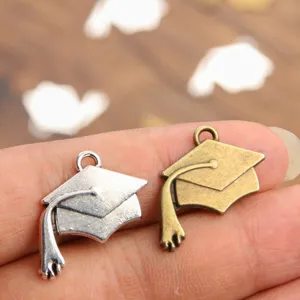 Colgantes Sombrero de Graduación Metal DIY Joyería Plata Y Bronce 2 Piezas Set