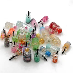 Miniature boba tea glass bottle charms set for DIY jewelry making and crafting projects