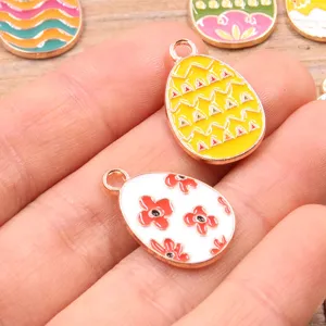 Osterei Emailliertes Legierungs-Anhänger, vergoldete DIY Schmuck Zubehör für Handwerk Basteln.