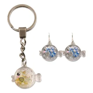 Schattige hars kogelvis sleutelhanger en oorbellen set, lieve DIY sieraden accessoires.