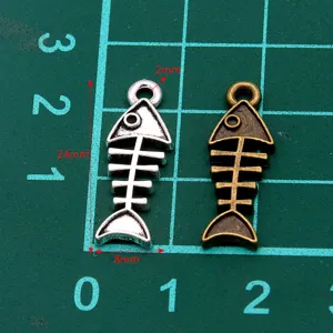 Zinc alloy fish bone charm pendants in two colors, silver and bronze, size 8x24mm for DIY jewelry.