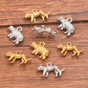 Minimalista 304 Acero Inoxidable Dijes de Animales 3D Oso Leopardo Colgantes Oro Plata Tono DIY Joyería Componentes